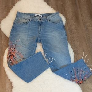Zara paint splatter cropped jeans - size 6 raw hem